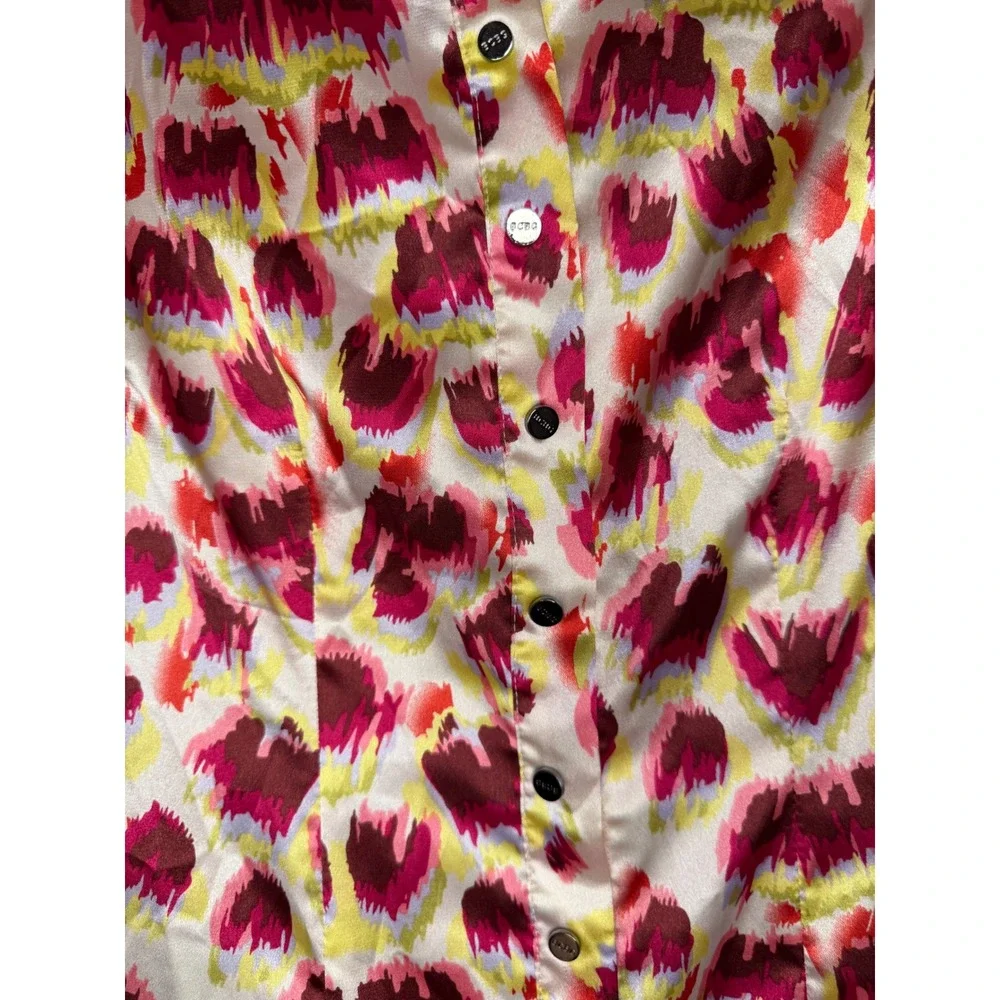 BCBG‎ Max Azria XS Colorful Satin Blouse Y2K Dopamine Dressing Animal Print